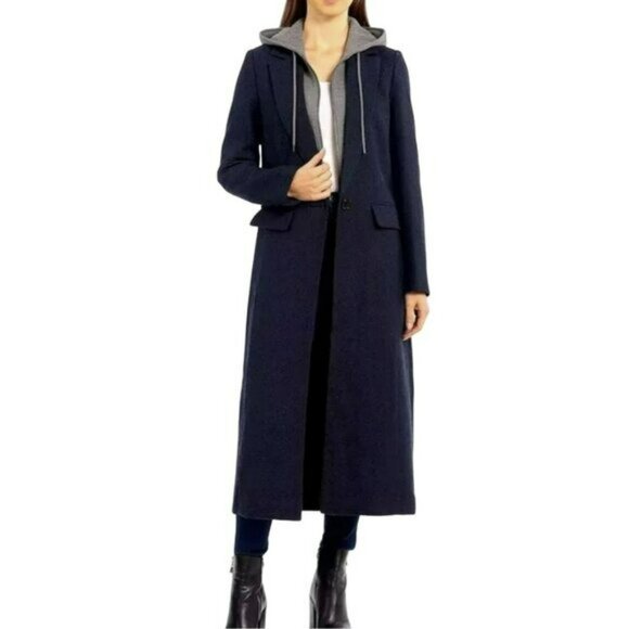 Avec Les Filles Black Wool Coat Removable Hoodie Sweatshirt Insert NWT Small - Picture 4 of 10